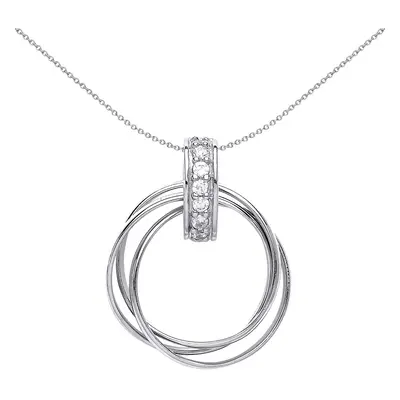 Jewelco London Ladies Sterling Silver Cubic Zirconia Chinese Linking Rings Charm Necklace inch -