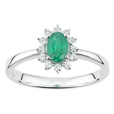 (Q) Jewelco London 18ct White Gold Oval Emerald and Diamond Cluster Ring