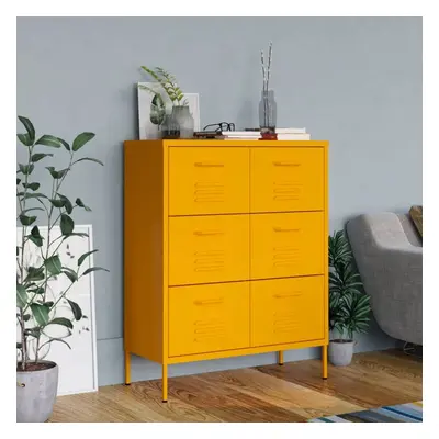 vidaXL Drawer Cabinet Mustard Yellow Steel Sideboard Bookcase Storage Cabinet