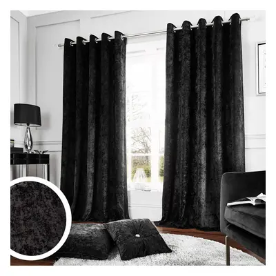 Catherine Lansfield Crushed Velvet Eyelet Curtain 66x90 Black