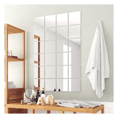 vidaXL 48x Mirror Titles Square Glass Mirrored Wall Tile Bathroom Indoor Decor