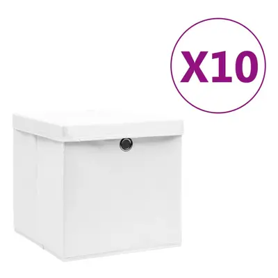 vidaXL 10x Storage Boxes with Covers White Organiser Chest Basket Container