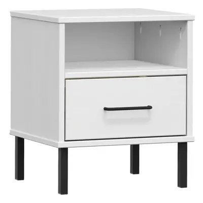 (white) vidaXL Solid Wood Pine Bedside Cabinet with Metal Legs OSLO Multi Colours