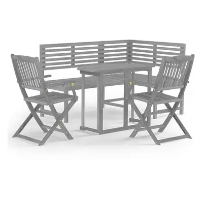 vidaXL Solid Acacia Wood Bistro Set Piece Grey Furniture Table and Bench