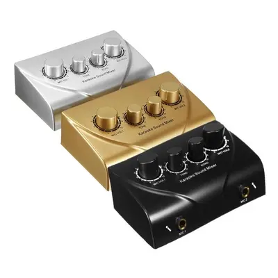 (Gold) Professional Mini Karaoke Audio Mixer Dual Mic Inputs with Cable for Stage Home KTV