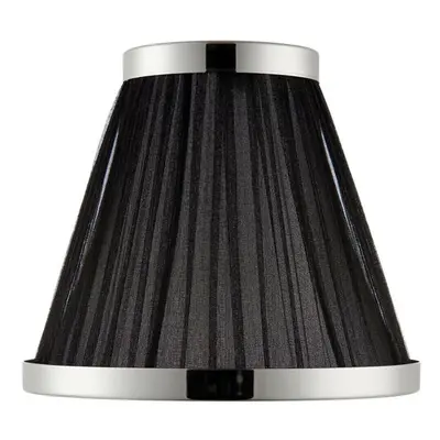 6" Luxury Round Tapered Lamp Shade Black Pleated Organza Fabric & Bright Nickel