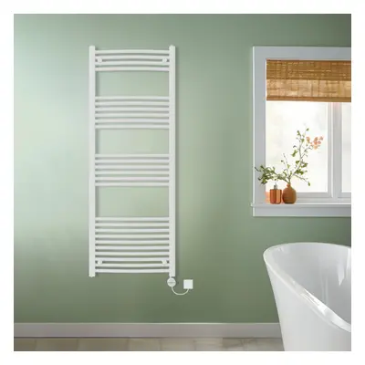 (White, 1600x600mm) NRG Prefilled Thermostatic Electric Curved Heated Towel Rail Radiator