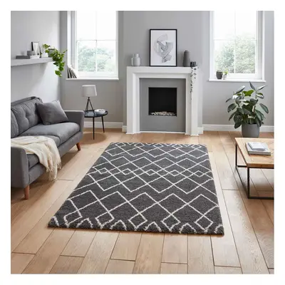 (Grey/Cream, x cm) Nordic Scandi Geometric Shaggy Rugs Large Thick 4cm Shag Pile Warm Soft Carpe