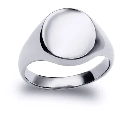 (Z) Jewelco London Solid Rhodium-plated Sterling Silver Polished Round Oval Signet Ring - ARN121