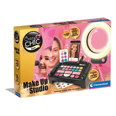 Clementoni- Crazy Chic Make-Up Studio: Illuminated Make-Up Set with Washable Cosmetics & Profess