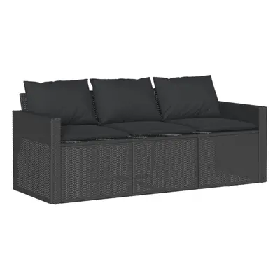 vidaXL Garden Sofa with Cushions 3-Seater Outdoor Sofa Couch Black Poly Rattan