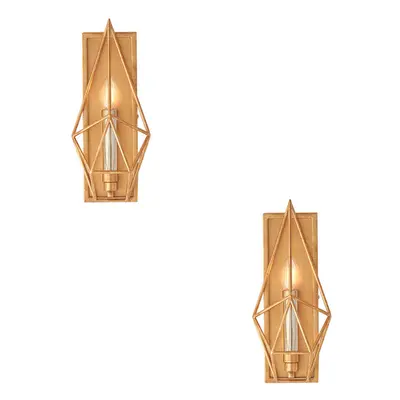 2 PACK Antique Gold & Silver Leaf Angular Framed Wall Light LED Filament Lamp