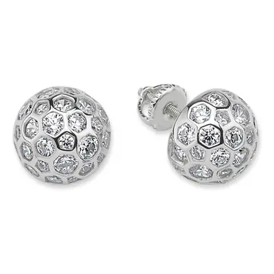 Jewelco London Ladies Sterling Silver Cubic Zirconia Screw-back Dazzle Dome Cluster Stud Earring