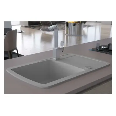 vidaXL Granite Kitchen Sink Single Basin Grey Overmount with Basket Strainer