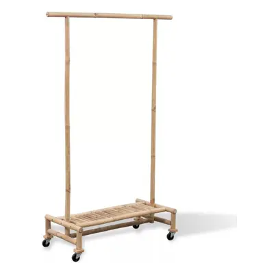 Bamboo Clothes Rack Coat Garment Hanging Rail Storage Stand Holder On Wheels