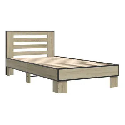 (sonoma oak, x cm) vidaXL Bed Frame Home Bed Base Sonoma Oak 90x200 cm Engineered Wood and Metal