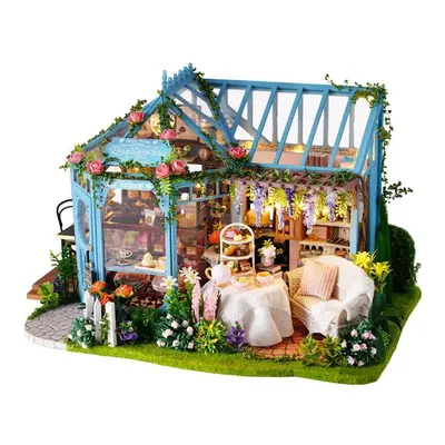 DIY Cabin Rose Garden Tea House Handmade Doll House Model With Dust Cover Music Motor