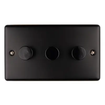 3 Gang 400W LED Way Rotary Dimmer Switch MATT BLACK Light Dimming Plate