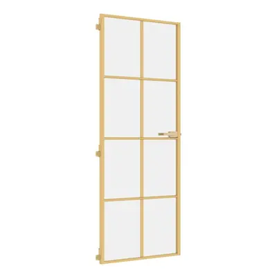 vidaXL Interior Door Slim Sliding Door Golden Tempered Glass and Aluminium