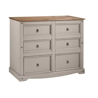 Corona Grey Wax Drawer Wide Chest Solid Pine Bedroom Furniture