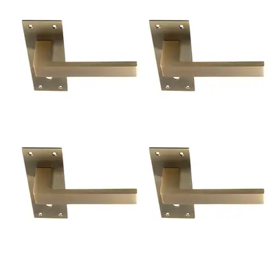 4x PAIR Straight Square Handle on Slim Lock Backplate x 50mm Antique Brass