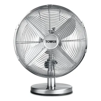 Tower T605000 35W Inch Metal Desk Fan, Speeds, Blades, Chrome