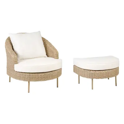 Garden Armchair with Ottoman ARCILLE PE Rattan Natural