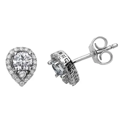 Jewelco London Ladies Sterling Silver Pear Cubic Zirconia Tears of Joy Stud Earrings - GVE397