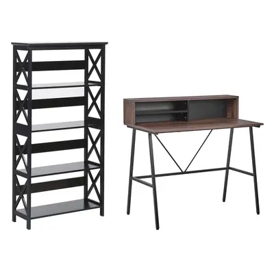 Home Office Set Dark Wood and Black FOSTER/HARISON