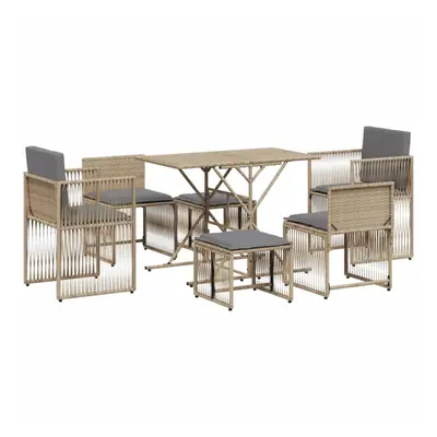 (beige and grey) vidaXL Garden Dining Set Piece with Cushions Table and Chair Poly Rattan