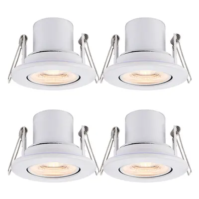 4 PACK Recessed Tiltable Ceiling Downlight - 8.5W Warm White LED - Matt White