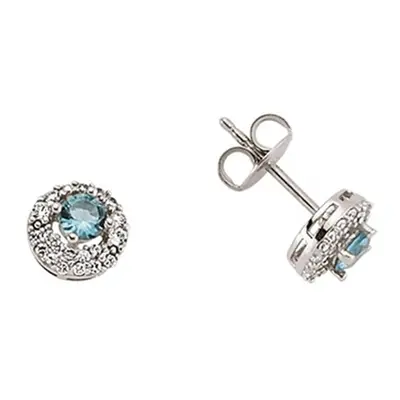 Jewelco London Ladies Sterling Silver Light Blue Cubic Zirconia Halo Stud Earrings - GVE396TOP