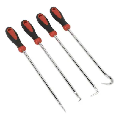 4 Piece Extra-Long Pick & Hook Set - Clip & Seal Removal - Comfort Grip Handle