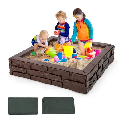 Kids Wooden Sandbox Backyard Square Sandpitwith Cover and Bottom Liner