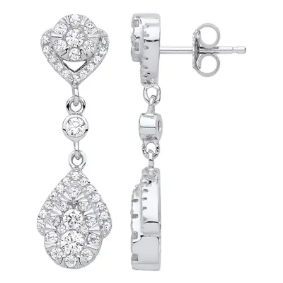 Jewelco London Ladies Sterling Silver Cubic Zirconia Tears of Joy Halo Stud Drop Earrings - GVE8