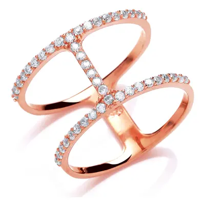 (P) Jewelco London Rose Gold-Plated Sterling Silver Cubic Zirconia Double Bar Ring