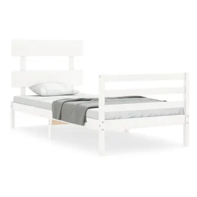 (white, x cm) vidaXL Bed Frame Bedroom Platform Bed Frame Bedstead with Headboard Solid Wood