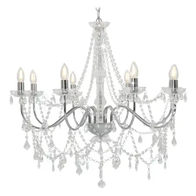 vidaXL Chandelier with Crystal Beads 8x E14 Bulbs Silver Ceiling Lamp Hallway