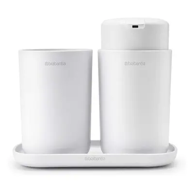 Brabantia ReNew Piece Bathroom Accessory Set (White) Refillable Handwash Soap Dispenser, Toothbr