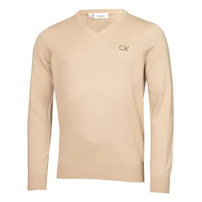 (XXXXL, Latte) Calvin Klein Mens V-Neck Tour Durable Comfort Golf Sweater