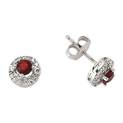 Jewelco London Ladies Sterling Silver Ruby-Red Cubic Zirconia Halo Stud Earrings - GVE396RU