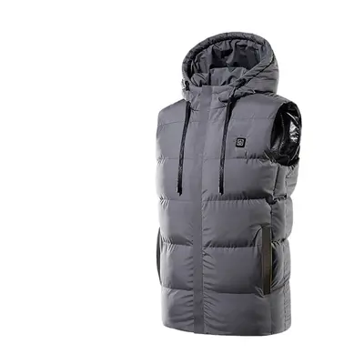 (Grey, M) Heating Pads Electric Heated Vest USB Charging Winter Warm Jacket Unisex Hooded Intell