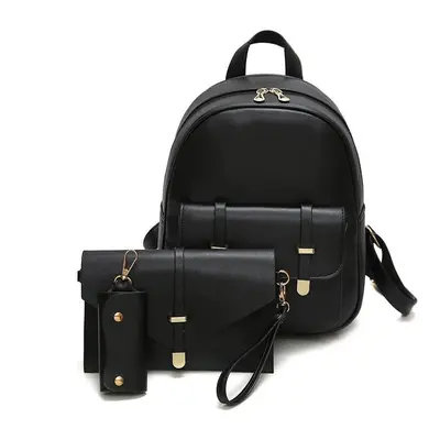 (Black) PCS PU Leather Women Backpacks Students Schoolbags