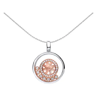 Jewelco London Rhodium & Rose Gold-Plated Sterling Silver CZ Floating Stone Alloy Wheel Pendant 