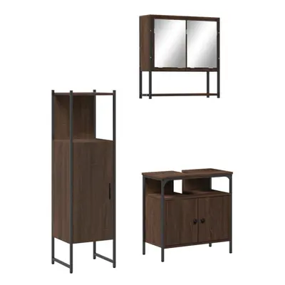 vidaXL Bathroom Furniture Set Piece Sink Cabinet Brown Oak Engineered Wood