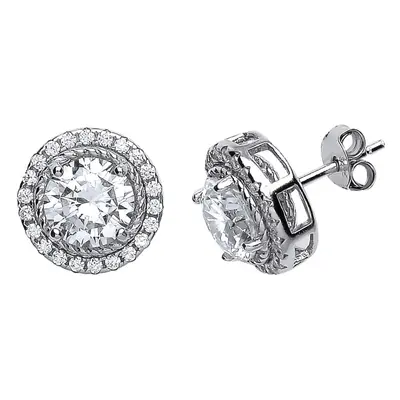 Jewelco London Ladies Sterling Silver Cubic Zirconia Halo Stud Earrings - GVE418