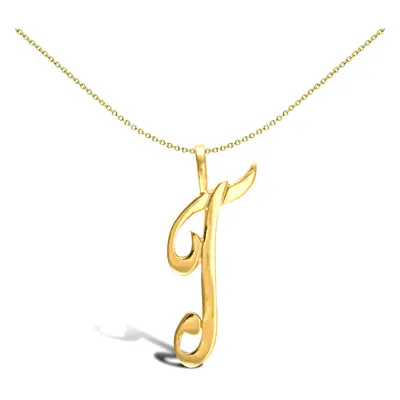 Jewelco London Solid 9ct Yellow Gold Script Identity Initial Pendant Letter T - JIN002-T