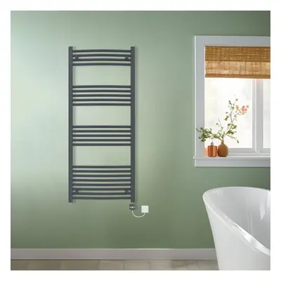 (Anthracite, 1400x600mm) NRG Prefilled Thermostatic Electric Curved Heated Towel Rail Radiator