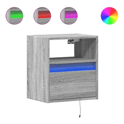 vidaXL Wall-mounted Bedside Cabinet with LED Lights Floating Shelf Grey Sonoma