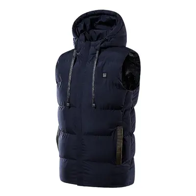 (Blue, 3XL) Heating Pads Electric Heated Vest USB Charging Winter Warm Jacket Unisex Hooded Inte